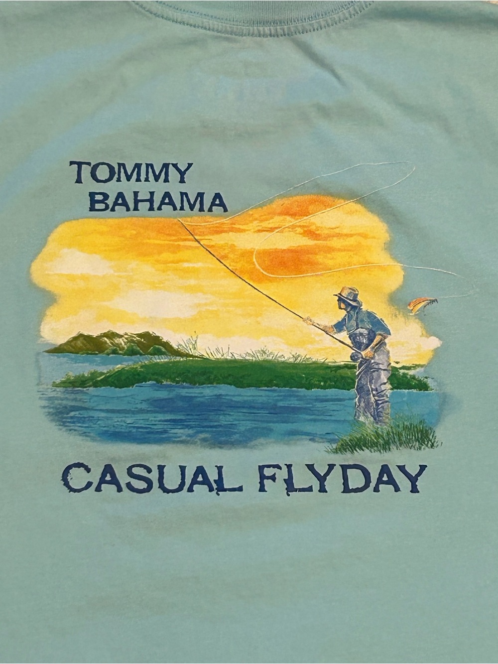 Tommy Bahama Light Blue Casual Flyday Fishing Graphic Tee